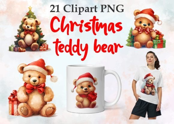 Adorable Christmas Teddy Bear PNGs for Festive Design Projects