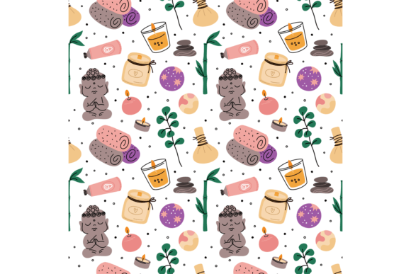 Aroma Candles and Spa Elements Seamless Pattern