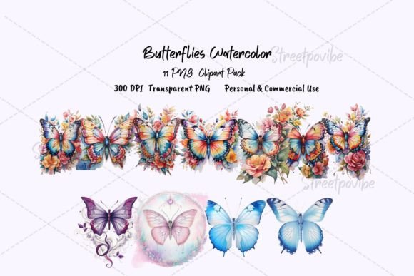 Butterfly Watercolor Clipart PNG Pack for Creative Projects