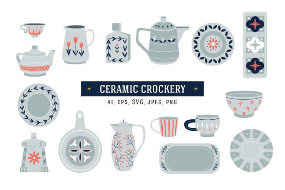 Ceramic Crockery: A Versatile Line Art Collection for Creative Projects
