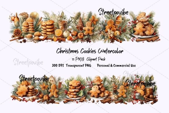 Christmas Cookies Watercolor Clipart PNG: A Versatile Design Asset for Holiday Projects