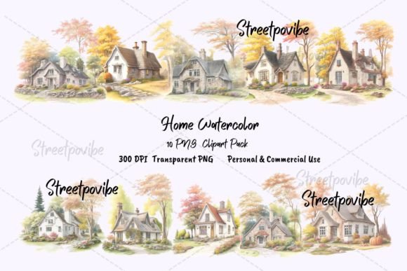 Cottage Home Watercolor Clipart PNG Pack: A Versatile Resource for Creative Projects