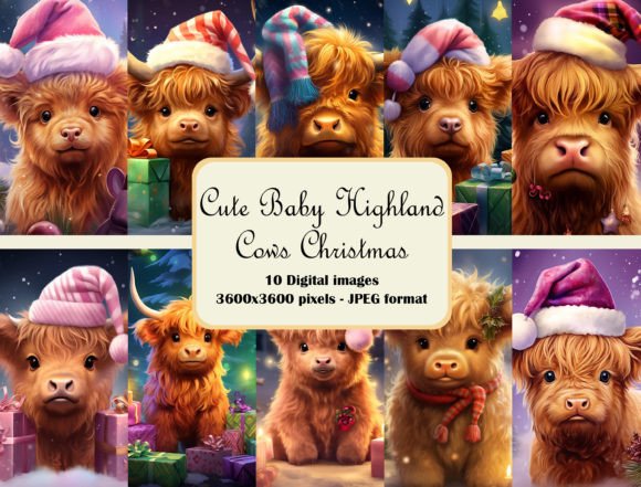 Cute Baby Highland Cows Christmas Bundle: A Festive Digital Resource for Creative Projects