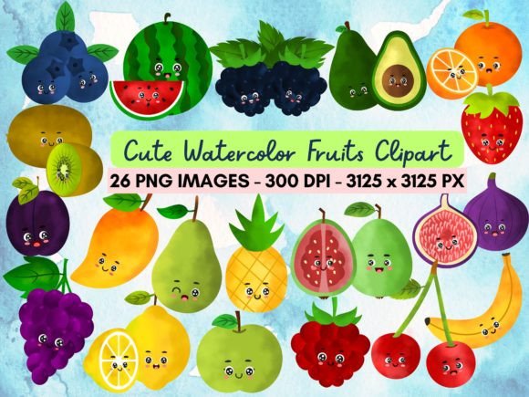 Cute Watercolor Fruits Clipart for Creative Projects