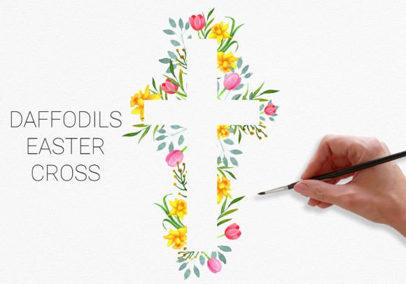 Daffodils Easter Cross Clipart for Communion