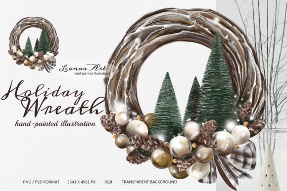 Elevate Your Holiday Designs with a Hand-Painted Wreath Illustration