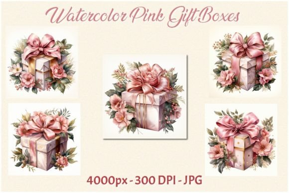 Enhancing Creativity with Watercolor Pink Gift Boxes - JPG: A Must-Have for Designers and Marketers