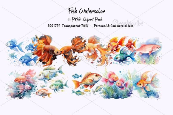 Fish Watercolor Clipart PNG Pack: A Digital Resource for Creative Projects