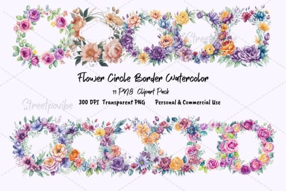 Floral Circle Border Watercolor Clipart for Creative Projects