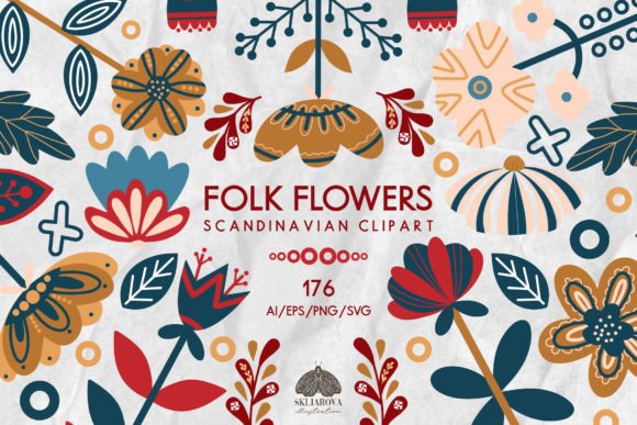 Folk Scandinavian Flowers and Leaves: A Versatile Design Resource for Creative Projects
