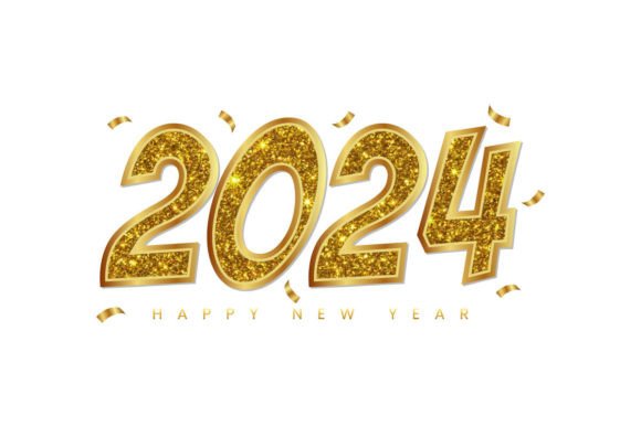 Golden Happy New Year 2024 Typography: Sparkle and Shine in Your Celebrations