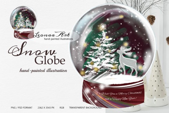 Hand-Painted Snow Globe Illustration for Holiday Projects