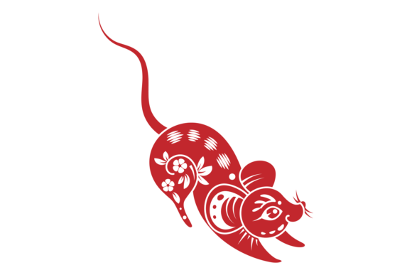 Red Mouse Silhouette with Floral Pattern: A Decorative Design for Modern Creativity