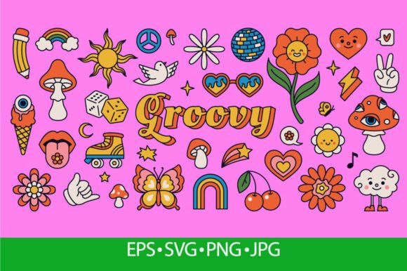 Retro 70s Hippie Stickers, Psychedelic