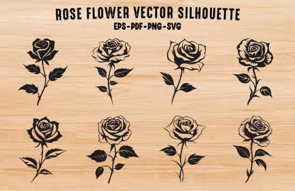 Rose Flower Vector Black Silhouettes Set: A Versatile Design Resource for Creative Projects