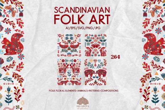 Scandinavian Folk Art Collection: A Versatile Resource for Creative Designers