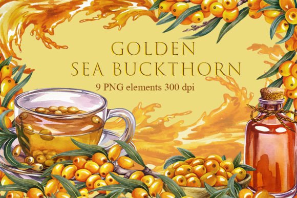 Sea Buckthorn Watercolor Clip Art for Creative Projects