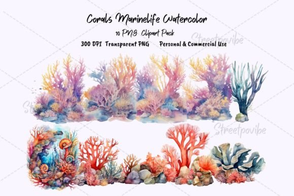 Seaweeds Coral Watercolor Clipart PNG: A Versatile Resource for Creative Projects