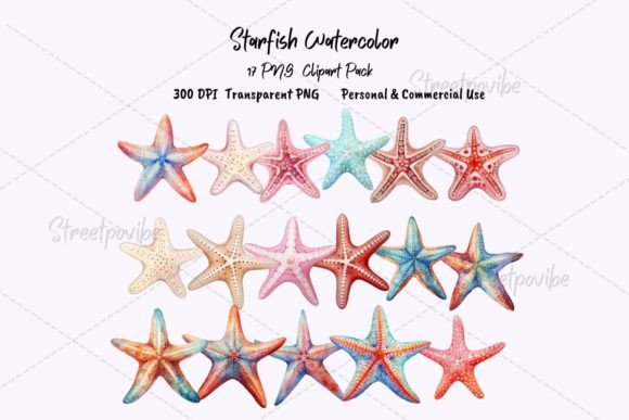 Starfish Watercolor Clipart PNG Pack Dig – High-Quality, Versatile Designs for Creative Projects