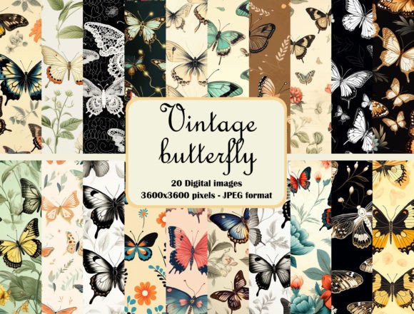 Vintage Butterfly Digital Paper Bundle – Timeless Elegance for Creative Projects
