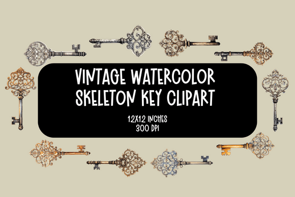 Vintage Watercolor Skeleton Keys for Creative Projects