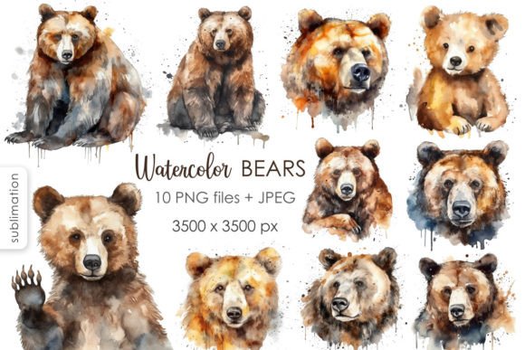 Watercolor Bears PNG Clipart for Creative Projects