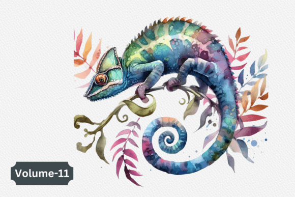 Watercolor Chameleon Clipart Volume –11