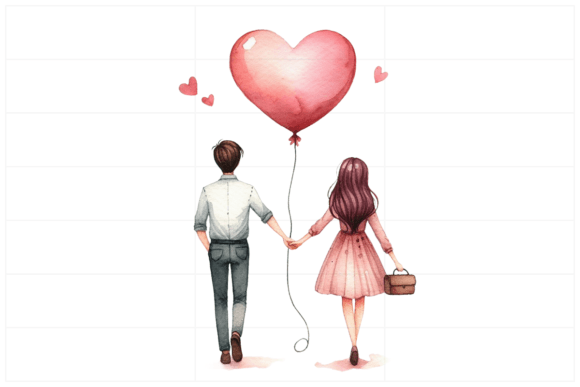 Watercolor Couple with Heart Balloon PNG: A Timeless Symbol of Love in Modern Design