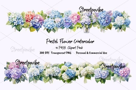 Watercolor Hydrangea Clipart for Modern Design Projects