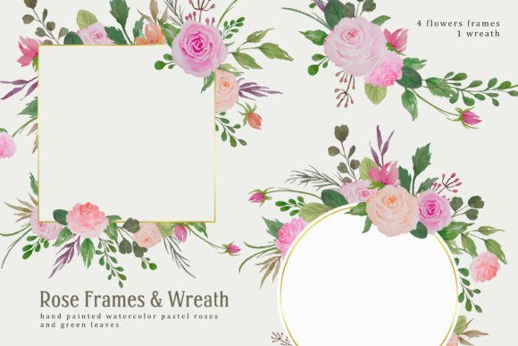 Waterolor Rose Flowers Frames and Wreath: A Design Asset with Timeless Appeal