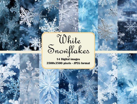 White Snowflakes Digital Paper Bundle for Creative Projects